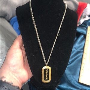 Versace Stamped Gold & Black Dog Tag ID Tag